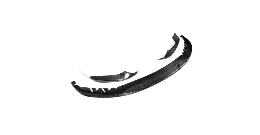 Angled View of the 3 Piece Performance Style Carbon Fiber Front Lip for BMW 5 Series G30