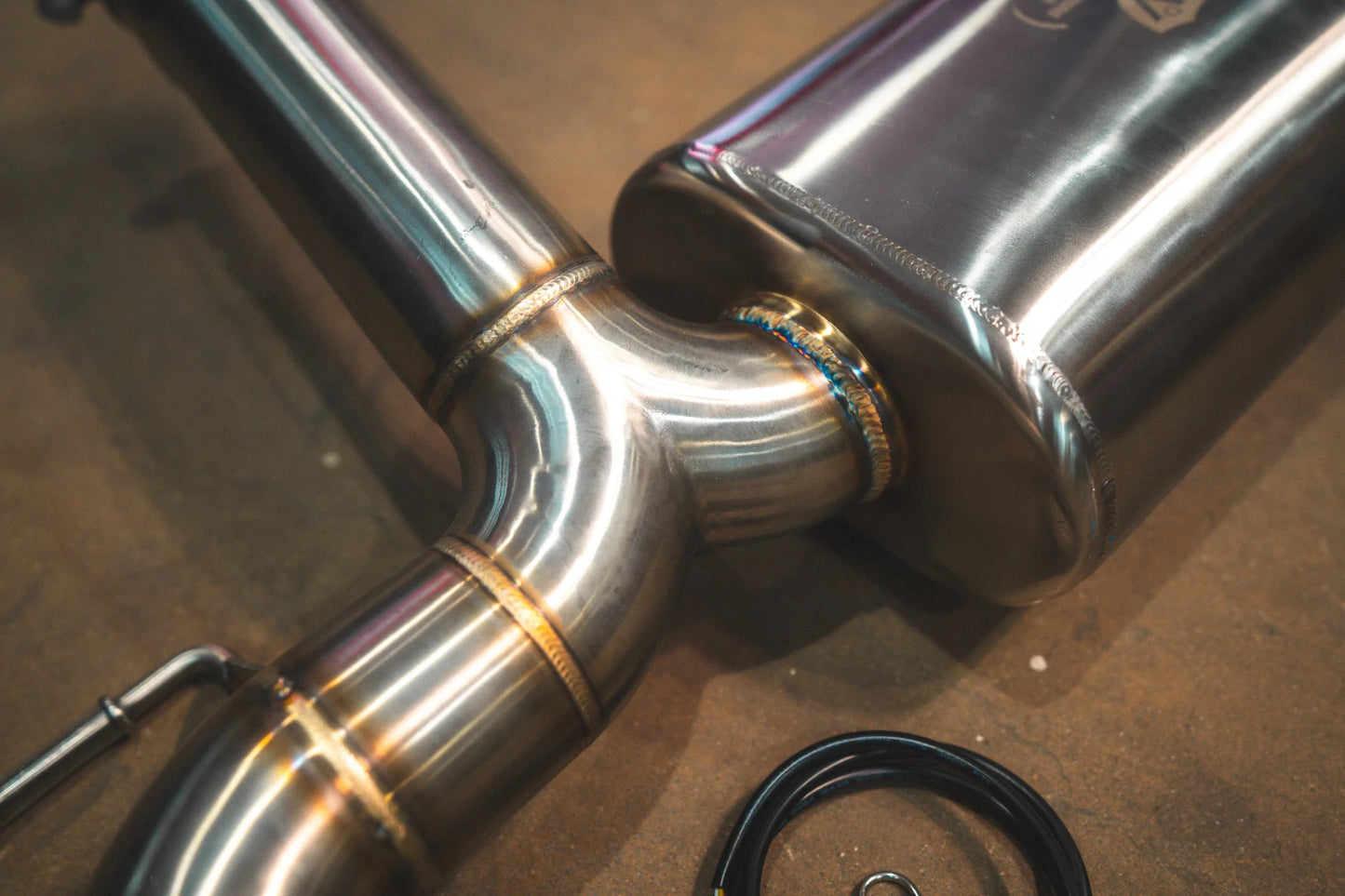 Y Pipe Closeup of BMW F30 F22 F36 F32 Valved Sport Exhaust Axleback