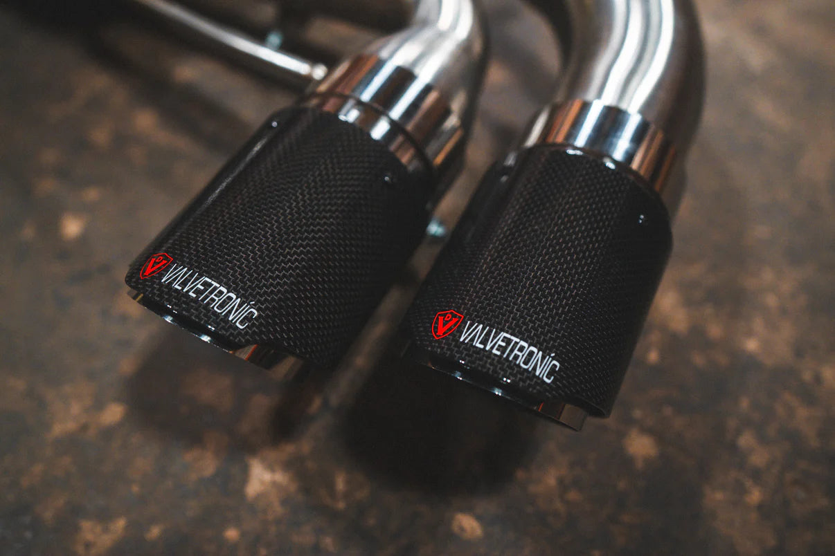 A View of the Carbon Tips on the BMW G20/G22 M340i/M440i Valved Sport Exhaust System
