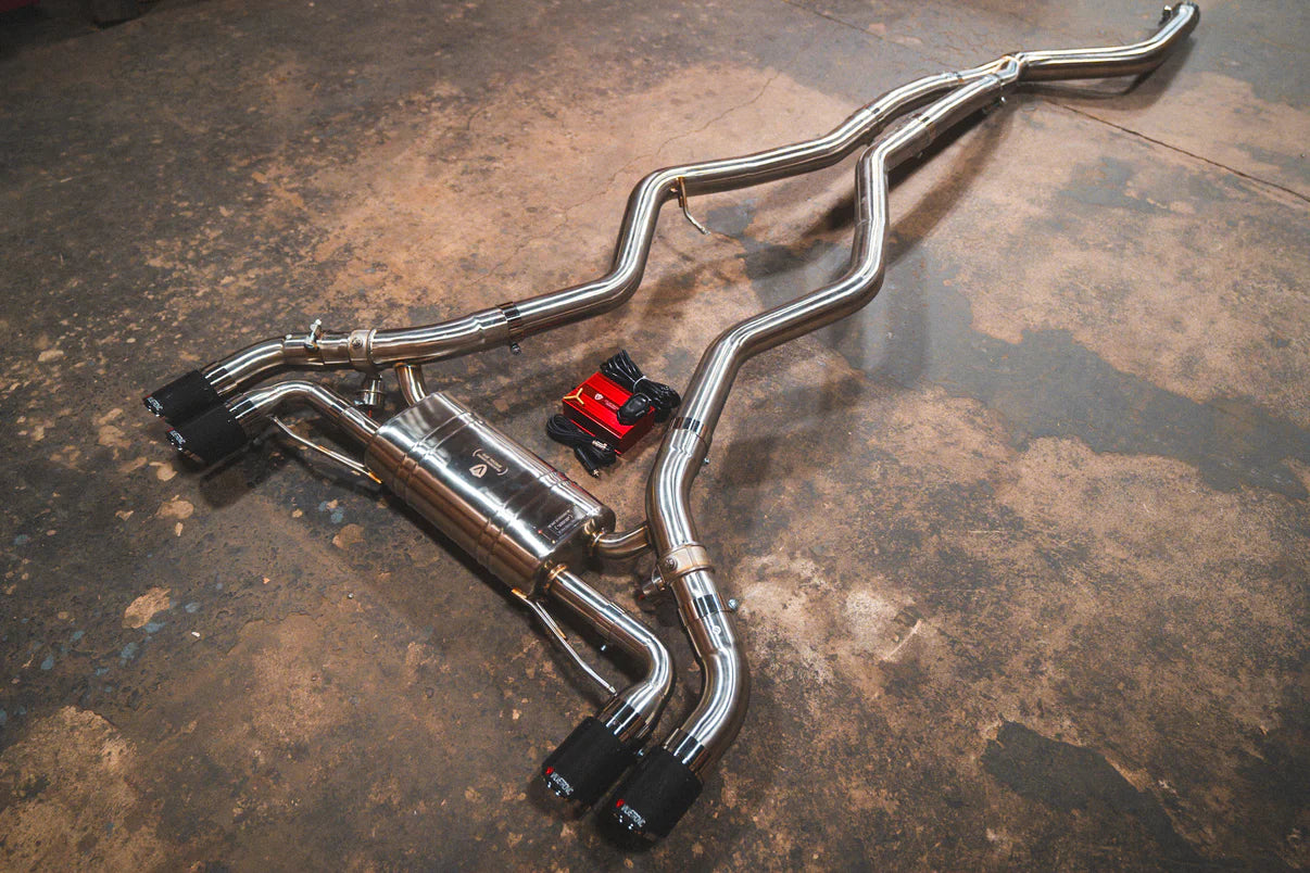 Side Angle of the BMW G20/G22 M340i/M440i Valved Sport Exhaust System