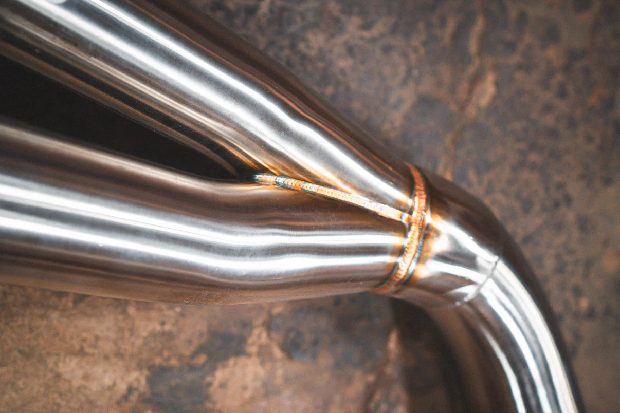 A View of the Y Pipe of the BMW G20/G22 M340i/M440i Valved Sport Exhaust System