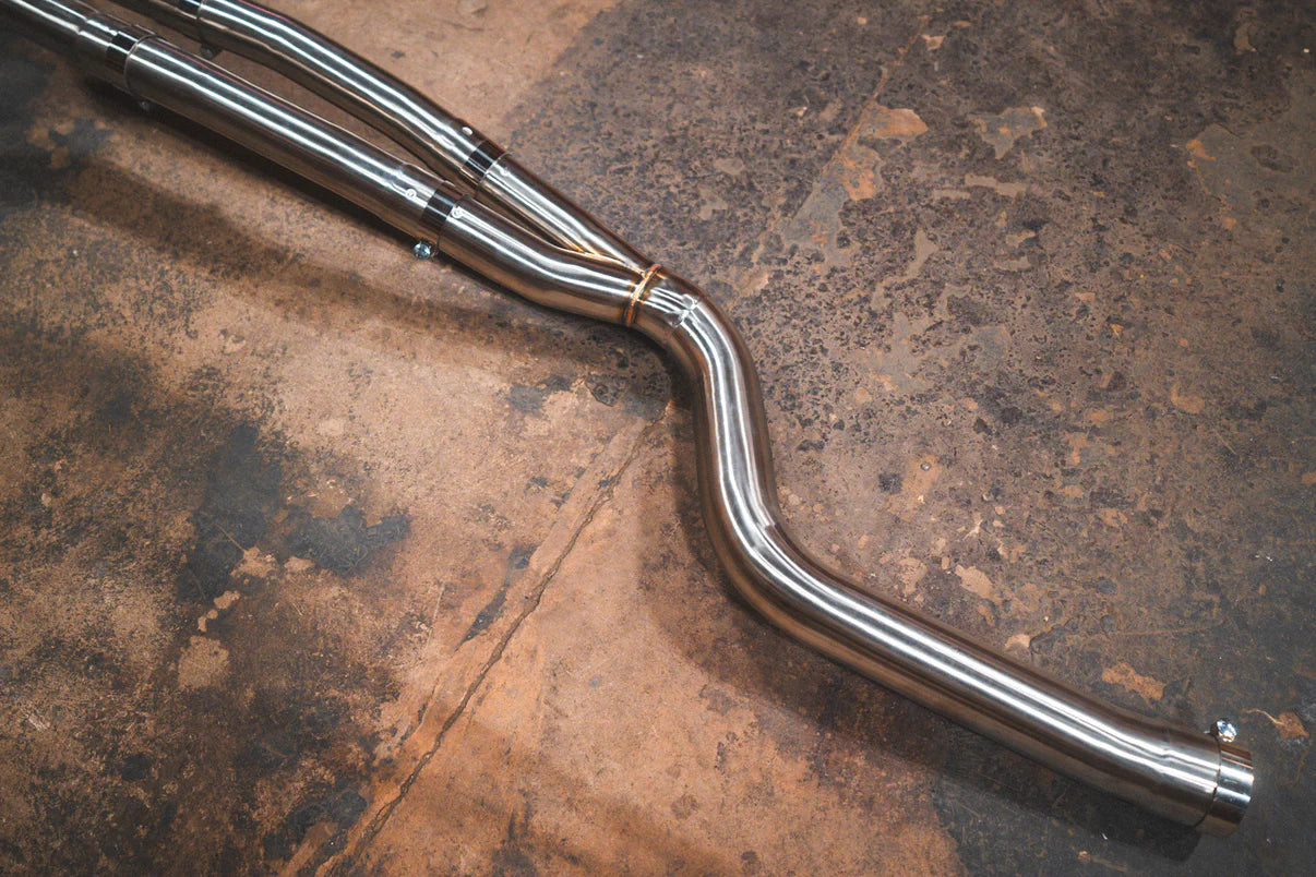 Full View of the Y Pipe on the BMW G20/G22 M340i/M440i Valved Sport Exhaust System