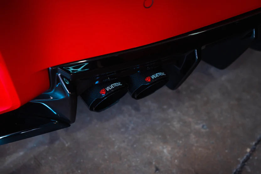View of the Installed Tips of the BMW G87 M2 Valved Sport Exhaust System