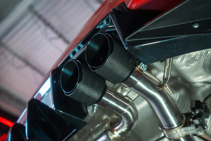 View of the Installed Tips on the BMW G87 M2 Valved Sport Exhaust System