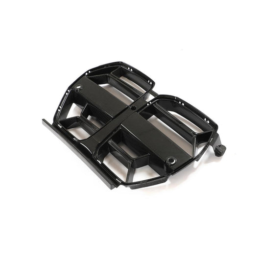 Angle View of the CSL Style Dry Carbon Fiber Front Kidney Grille for BMW G80/G82