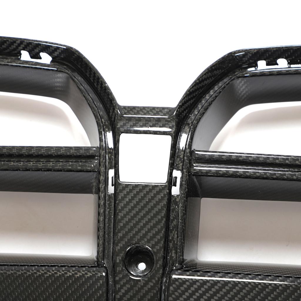 Closeup of the CSL Style Dry Carbon Fiber Front Kidney Grille for BMW G80/G82
