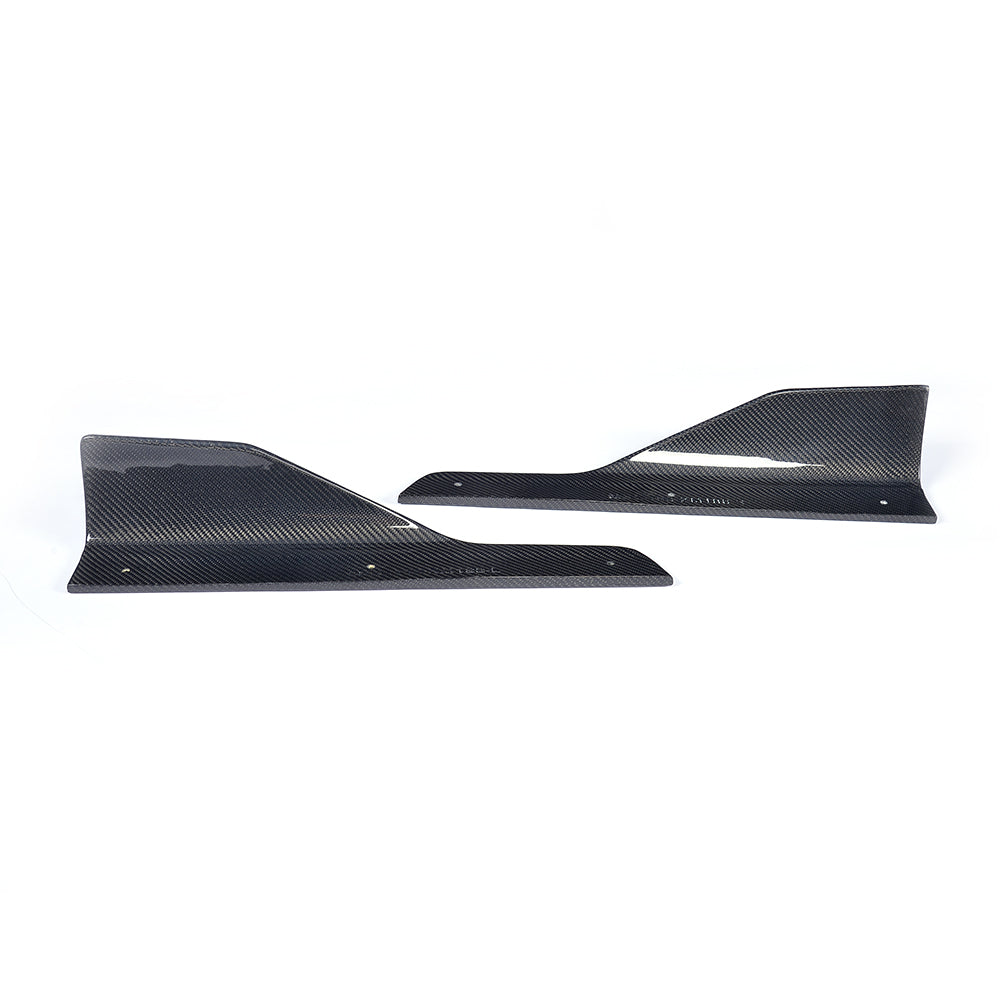 Front View of the Carbon Fiber Side Skirt Extensions for BMW F30