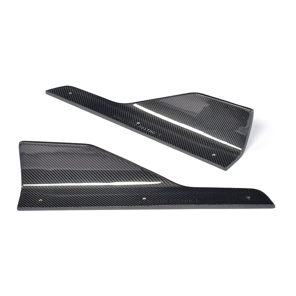 Angle View of the Carbon Fiber Side Skirt Extensions for BMW F30
