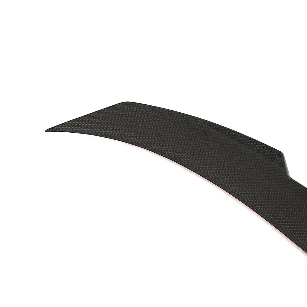 Close up showing carbon fiber weave of trunk spoiler for BMW G87 G42