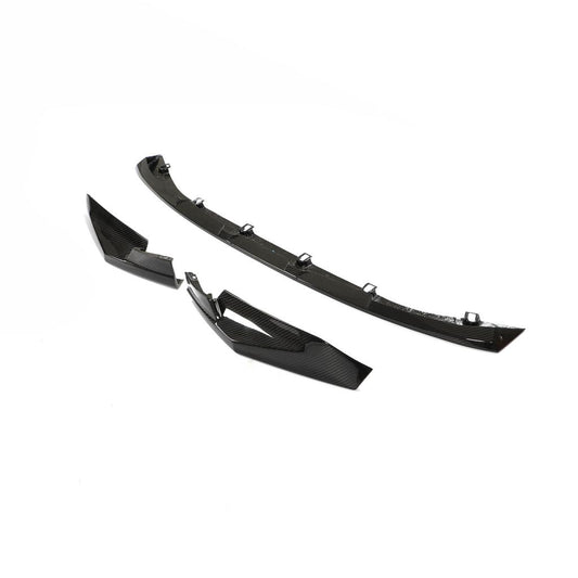 Angled view of the IMS 3 Piece Dry Carbon Fiber Front Lip for BMW M3 & M4 G80/G82