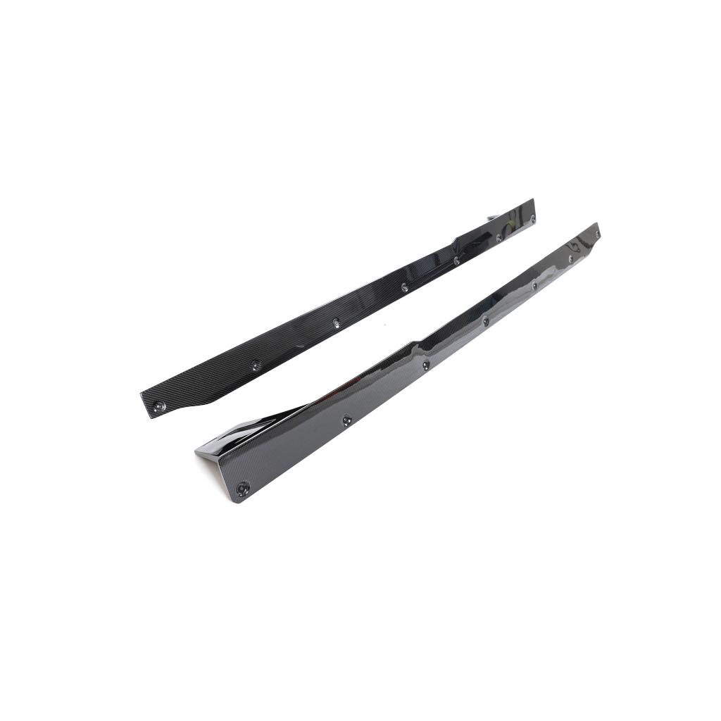 Top angled view on the IMS Performance Style Dry Carbon Fiber Side Skirts for BMW M2 G87 (2023+)