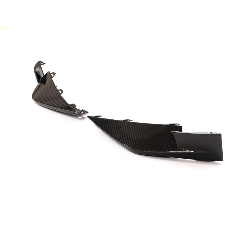 Angled view of the OEM Style Dry Carbon Fiber Front Splitters for BMW G80/G82