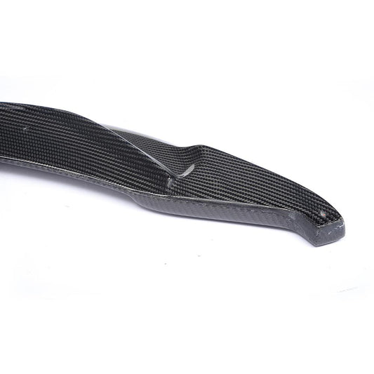 Closeup of the side of the V Style Carbon Fiber Front Lip for BMW F82