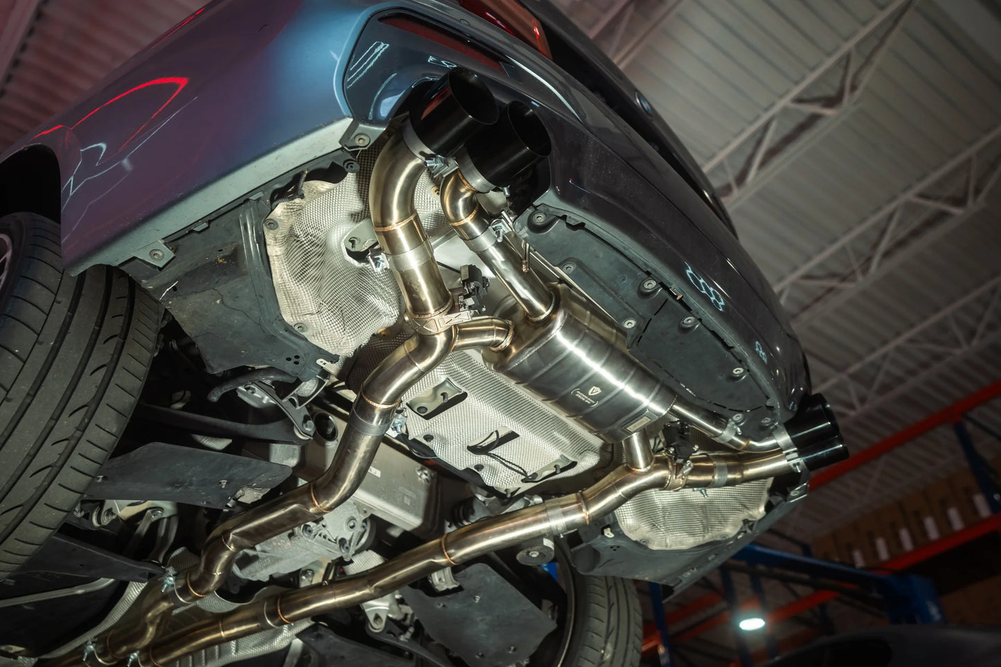 Installed view on the Valvetronic BMW G30 M550I Valved Sport Exhaust System