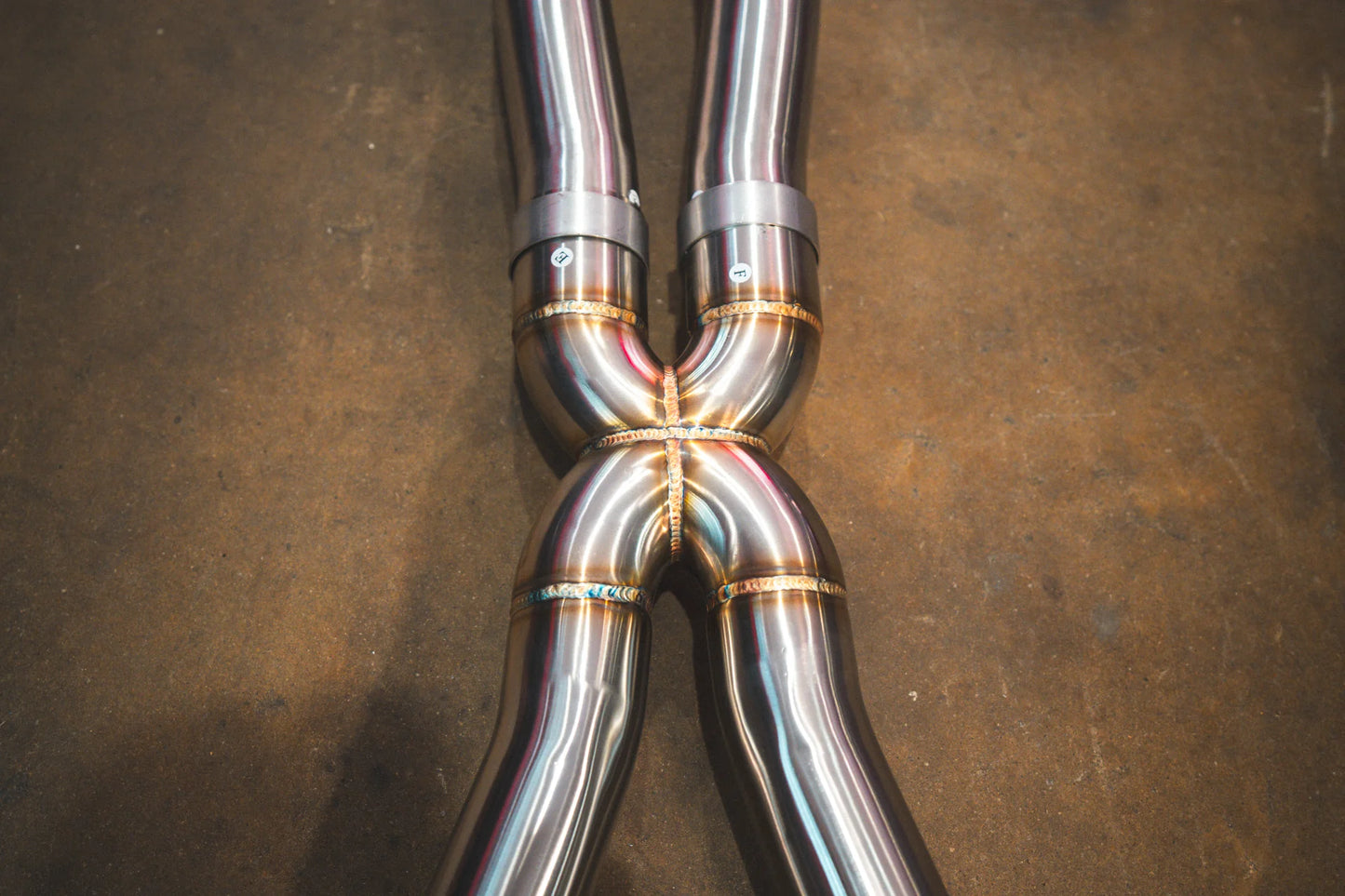 Closeup of the welding on the Valvetronic BMW G30 M550I Valved Sport Exhaust System