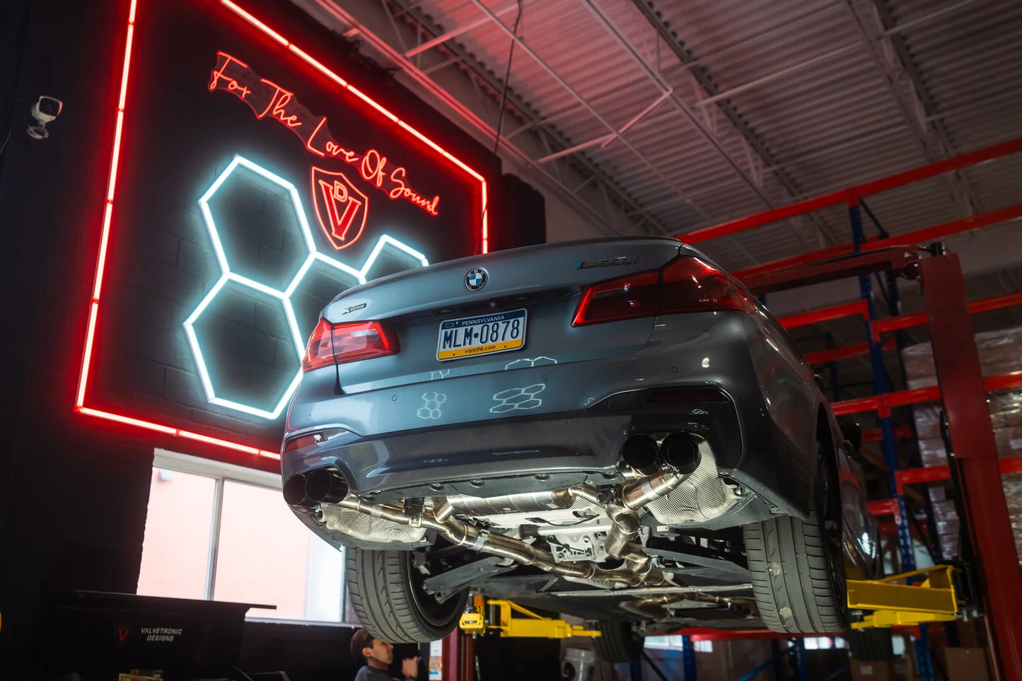 Another view of the installed Valvetronic BMW G30 M550I Valved Sport Exhaust System