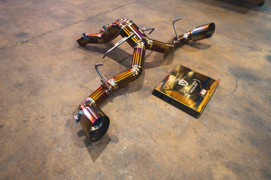 Angled view of the Valvetronic Mclaren 570S / 620R F1 Race Exhaust System