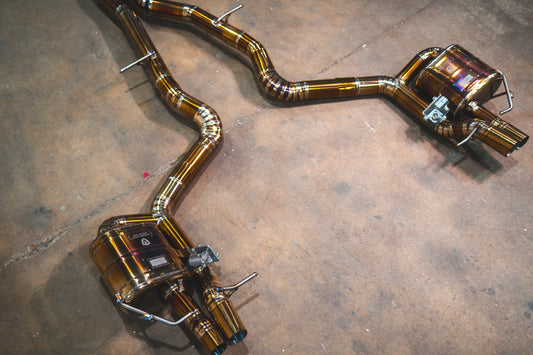 Angled view of the Valvetronic Mercedes W213 E63 AMG / AMGs Valved Sport Exhaust System