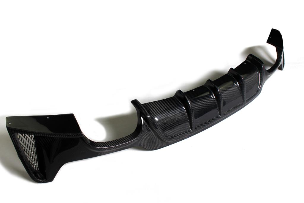 Side view of the Ventilated Dual Outlet Carbon Fiber Rear Diffuser for BMW F32 (2014-2020) with M Sport