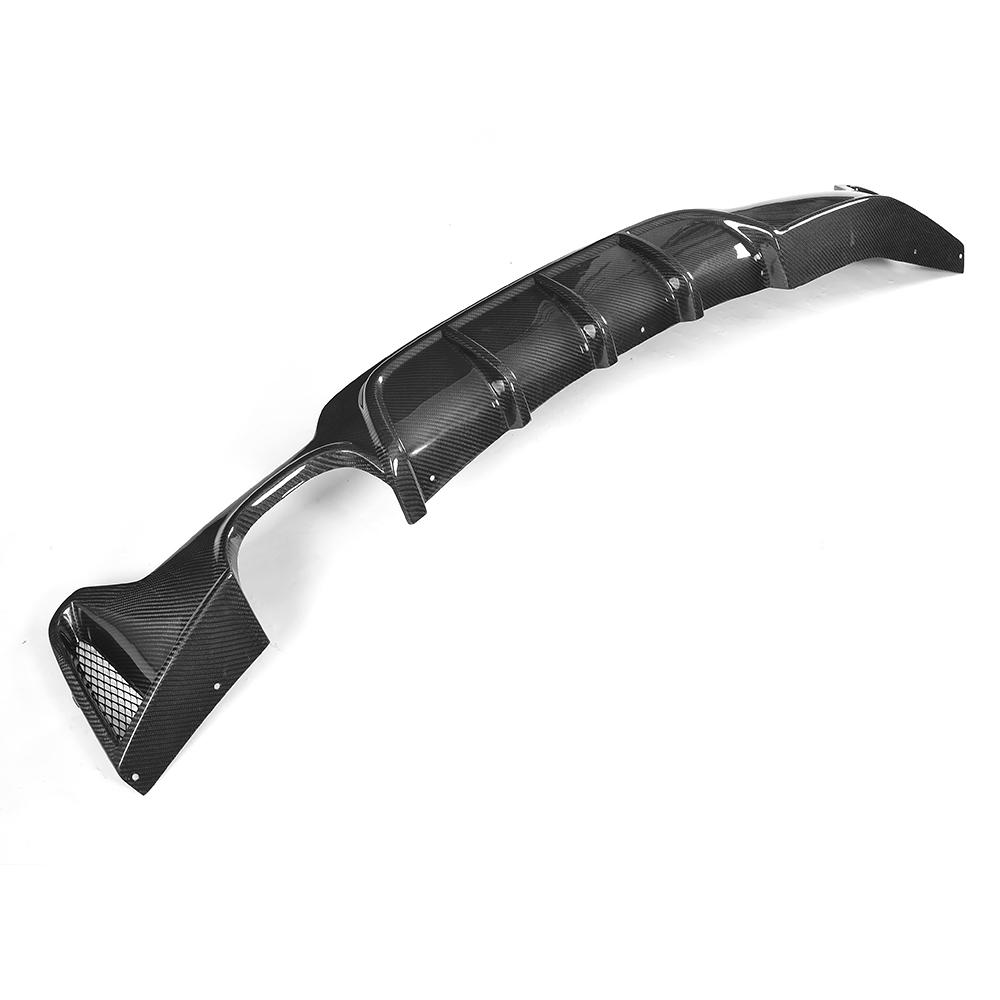Side view of teh Ventilated Single Outlet Carbon Fiber Rear Diffuser for BMW F32 (2014-2020) with M Sport