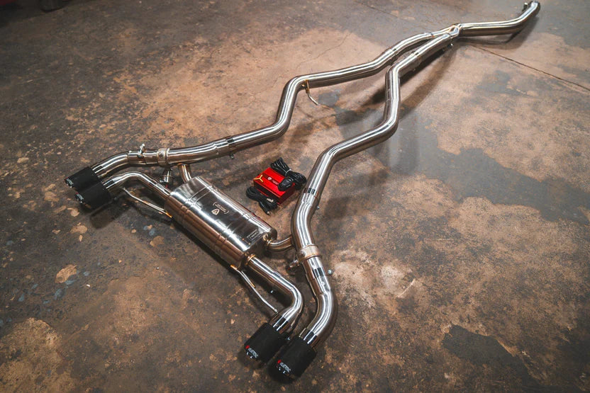 BMW G42 M240i Valved Sport Exhaust System Angled View