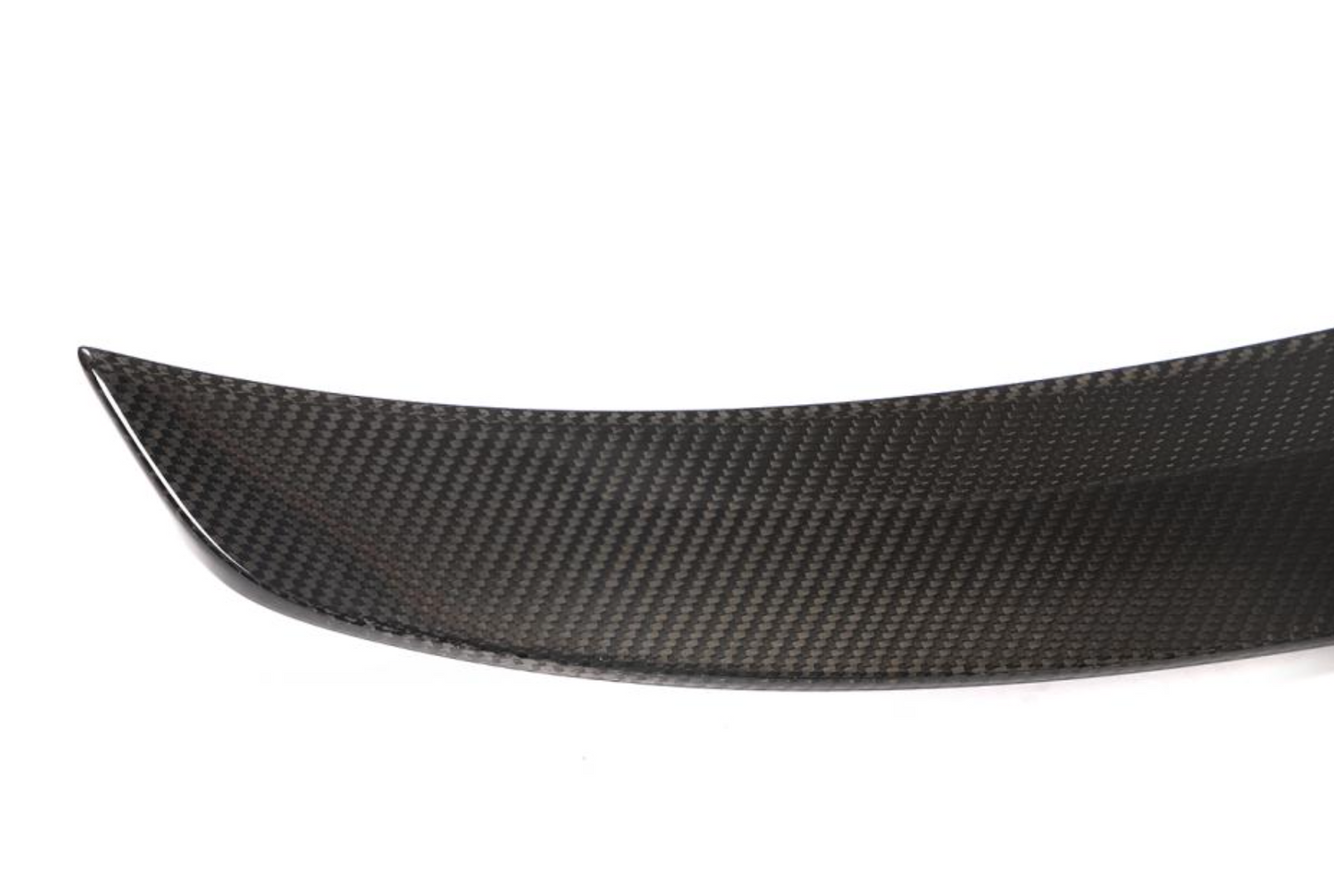 Close up of the side showing carbon fiber weave on ML Style trunk spoiler for BMW F30 and F80