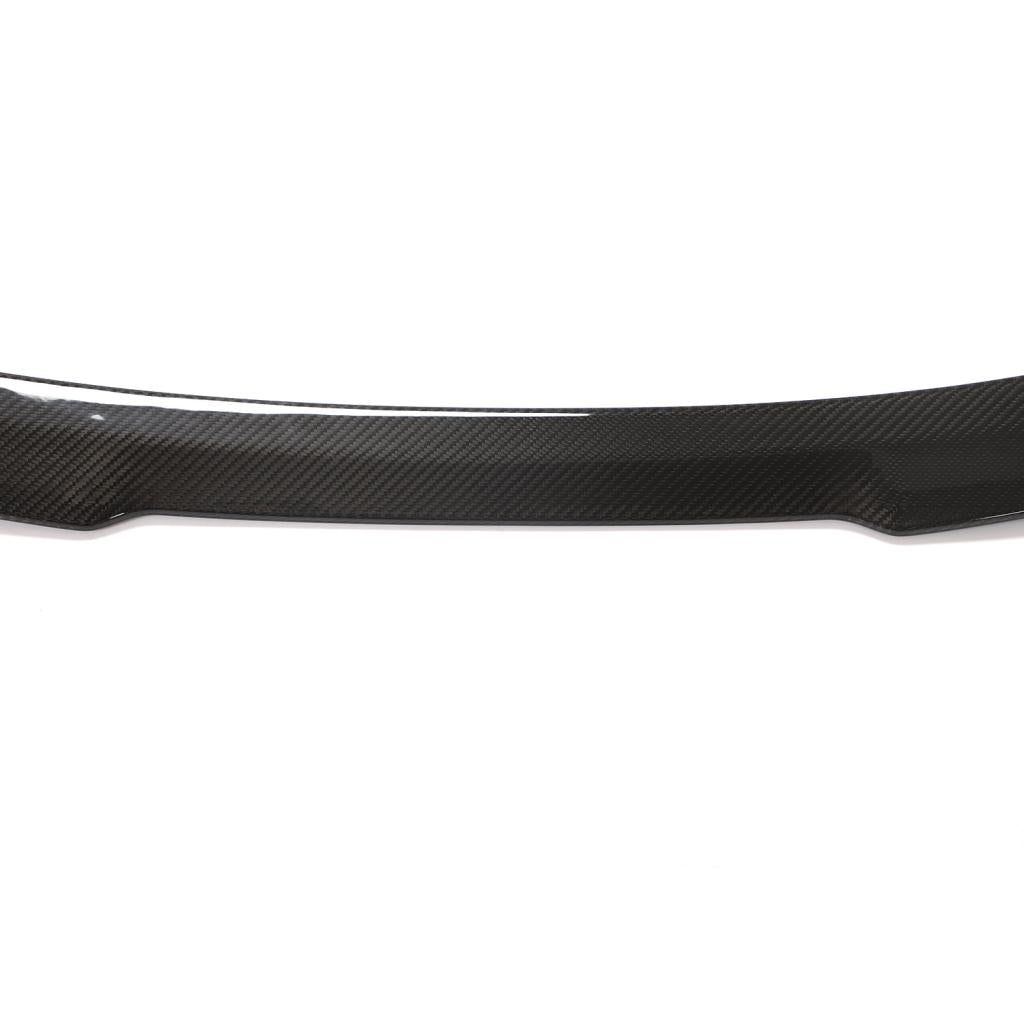 Close up showing carbon fiber weave on ML Style trunk spoiler for BMW F30 and F80