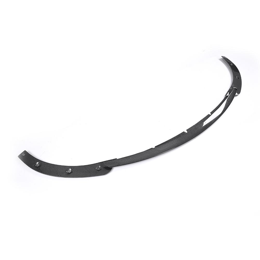 Angled view of the entire 3-Piece ML Style Carbon Fiber Front Lip for Mercedes-Benz W213 (2017-2020)