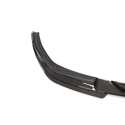 Closeup of the Corner of the 3D Style Carbon Fiber Front Lip for BMW G20 
