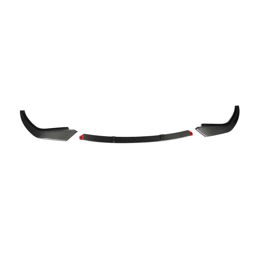 Front View of the 3 Piece Premium Carbon Fiber Front Lip for BMW G20