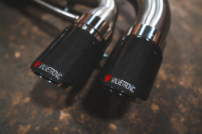A View of the Carbon Tips on the BMW G20/G22 M340i/M440i Valved Sport Exhaust System