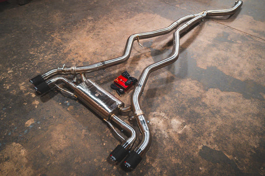 Side Angle of the BMW G20/G22 M340i/M440i Valved Sport Exhaust System