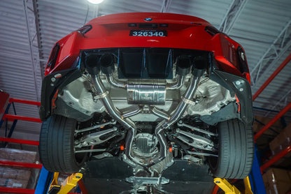 Under of a G87 with BMW G87 M2 Valved Sport Exhaust System installed