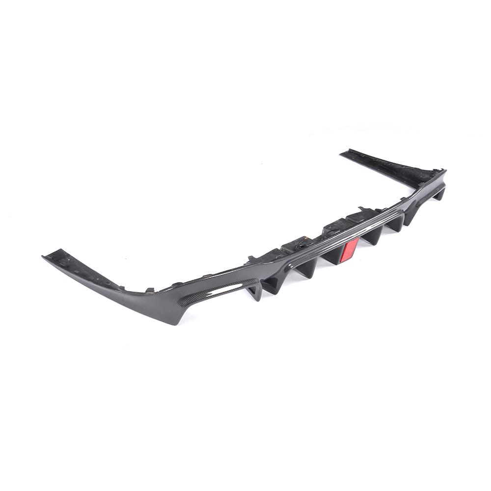 Left angle of the B Style Carbon Fiber Rear Diffuser for Mercedes-Benz E-Class W213 (2017-2020)
