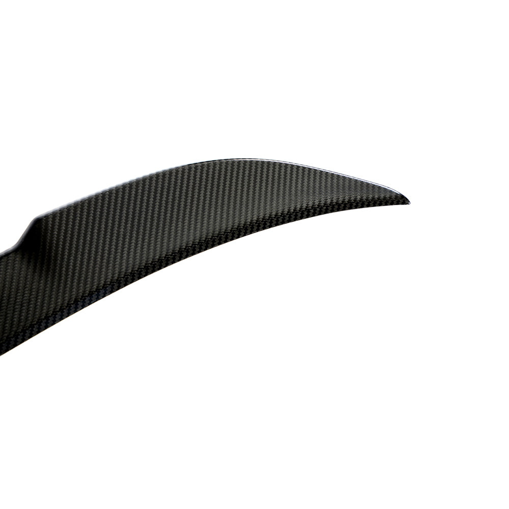 Closeup of the Corner of the CS Style Dry Carbon Fiber Trunk Spoiler for BMW G20 & G80