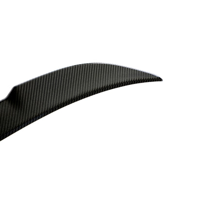 Closeup of the Corner of the CS Style Dry Carbon Fiber Trunk Spoiler for BMW G20 & G80