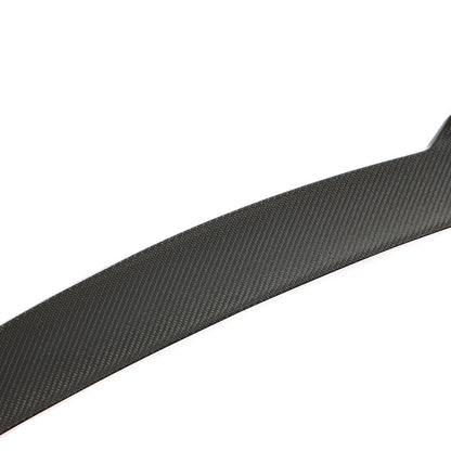 Close up showing carbon fiber weave of trunk spoiler for BMW G87 G42