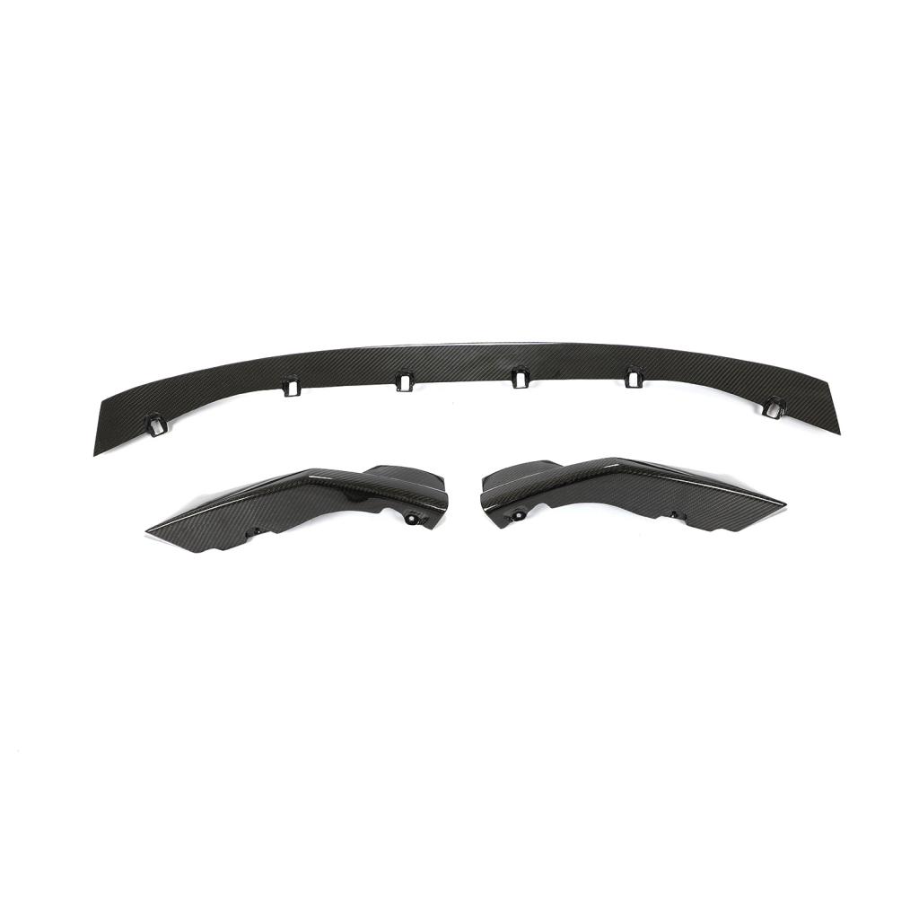 Front view of the IMS 3 Piece Dry Carbon Fiber Front Lip for BMW M3 & M4 G80/G82