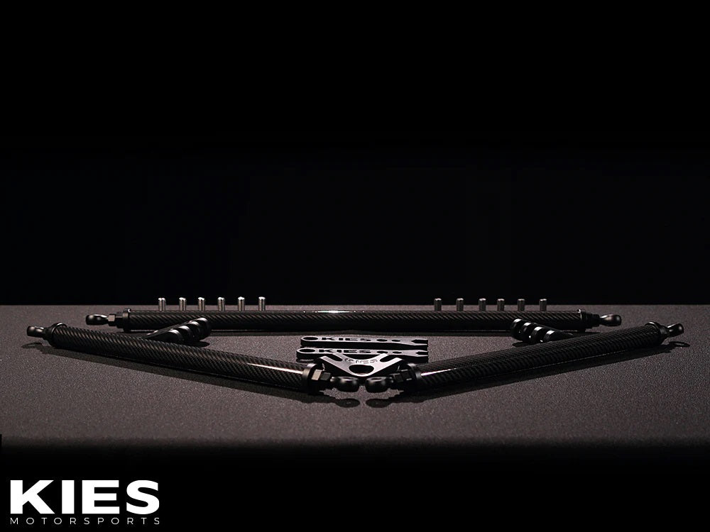 Front Angle of the KIES Executive Line G8x S58 Carbon Fiber Strut Brace | G80, G81 M3, G82, G83 M4, G87 M2