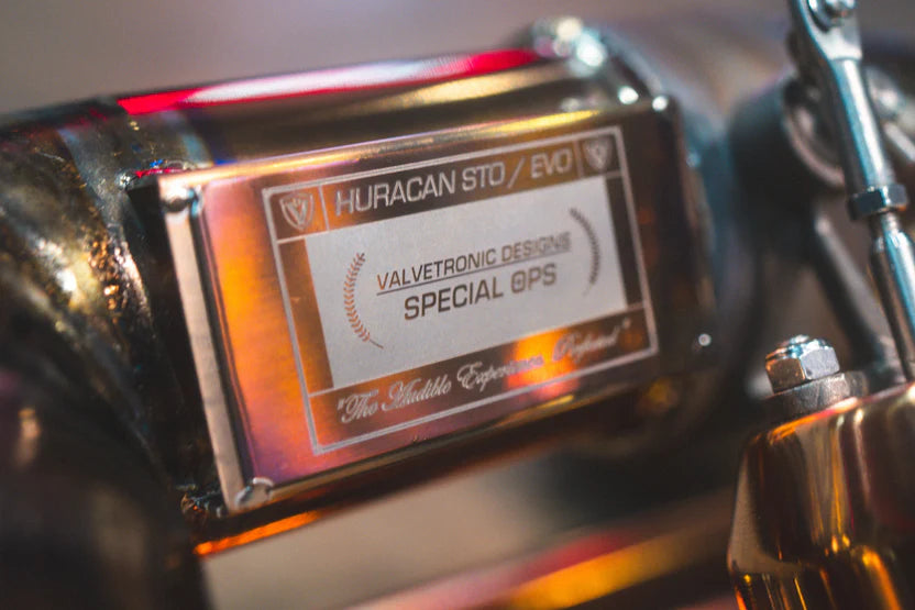 Logo on the branded Valvetronic Lamborghini Huracan Performante / EVO / STO / Tecnica True F1 / Valved Exhaust System