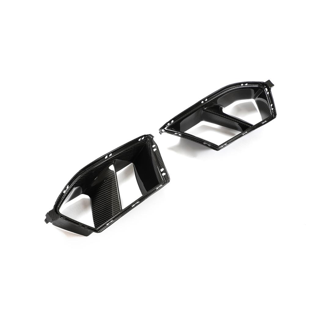 angled view of the MP Style Dry Carbon Fiber Front Bumper Vents for BMW G80/G82