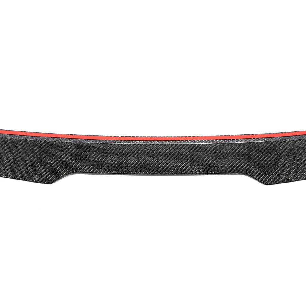 Closeup of the PSM Style Carbon Fiber Trunk Spoiler for Audi A3/S3/RS3 8Y (2022+) of the bottom angle