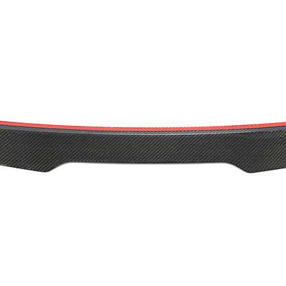 Closeup of the PSM Style Carbon Fiber Trunk Spoiler for Audi A3/S3/RS3 8Y (2022+) of the bottom angle