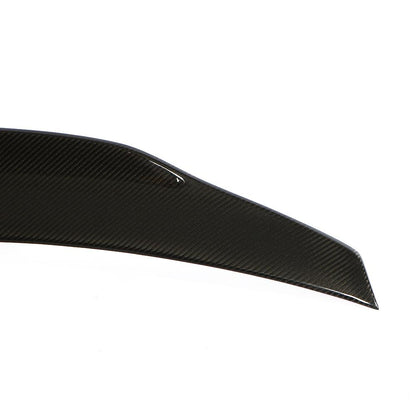 Closeup on the PSM Style Carbon Fiber Trunk Spoiler for Mercedes-Benz E-Class W213 (2017-2023)