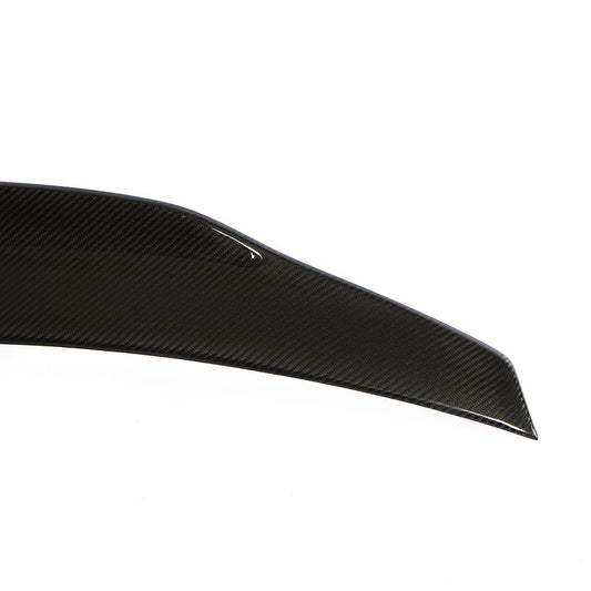 Closeup on the PSM Style Carbon Fiber Trunk Spoiler for Mercedes-Benz E-Class W213 (2017-2023)