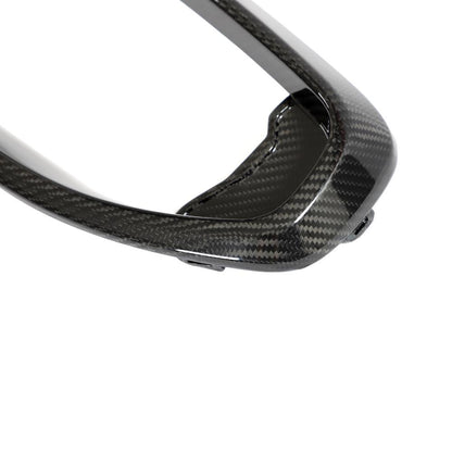 Closeup on the Corner of the SQ Style Dry Carbon Fiber Grille Surround Trim for BMW 2 Series G42 (2022+)