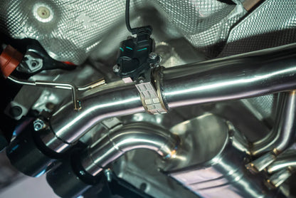 BMW G87 M2 Valved Sport Exhaust System Undercarriage Closeup