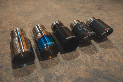 View of the choices for the tips for the Valvetronic BMW F8x M3 / M4 Equal Length Valved Sport Exhaust System | Insignist Motorsports