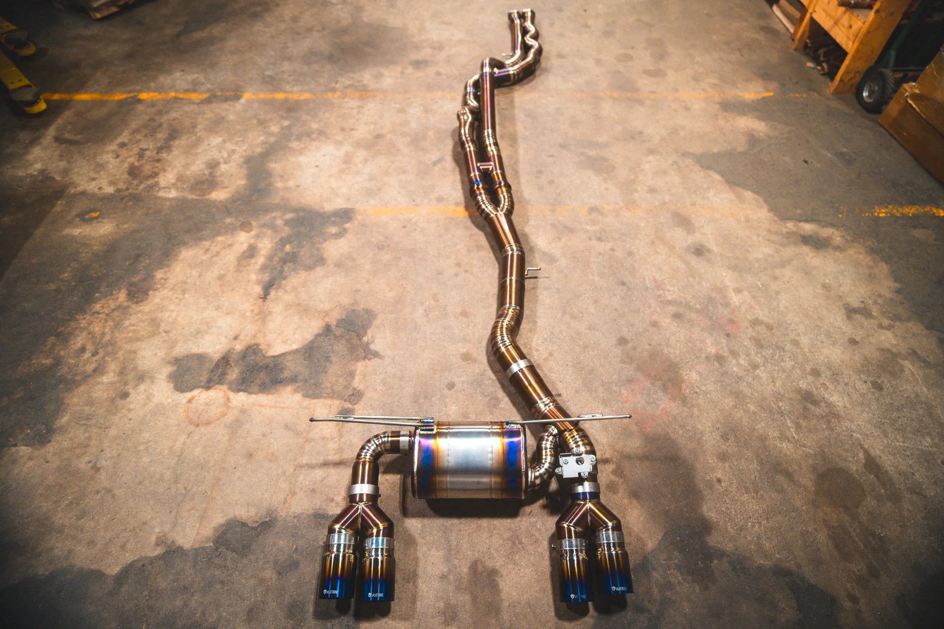 Full view of the titanium version of the Valvetronic BMW F8x M3 / M4 Equal Length Valved Sport Exhaust System | Insignist Motorsports