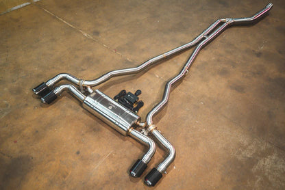 Angled view of the chrome Valvetronic BMW G30 530i / 540i Valved Sport Exhaust System